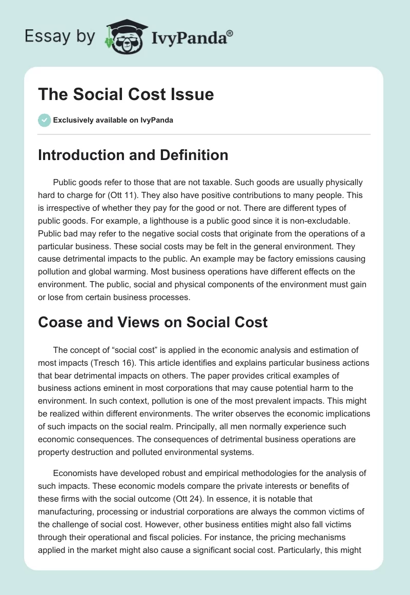 The Social Cost Issue. Page 1