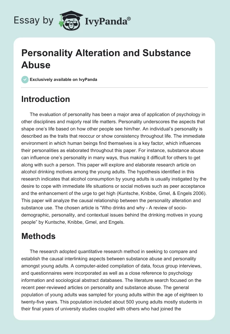 Personality Alteration and Substance Abuse. Page 1