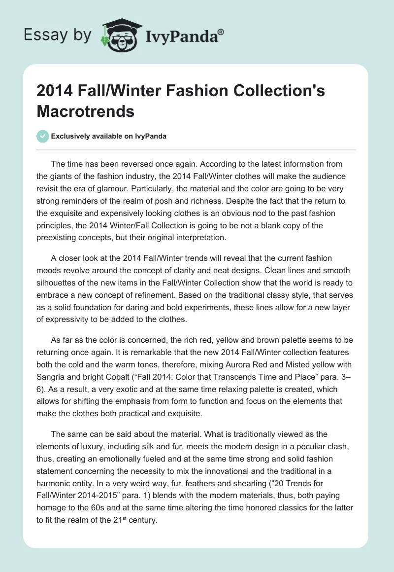 2014 Fall/Winter Fashion Collection's Macrotrends. Page 1