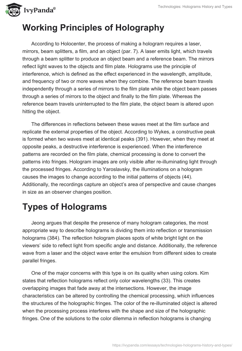 Technologies: Holograms History and Types. Page 2
