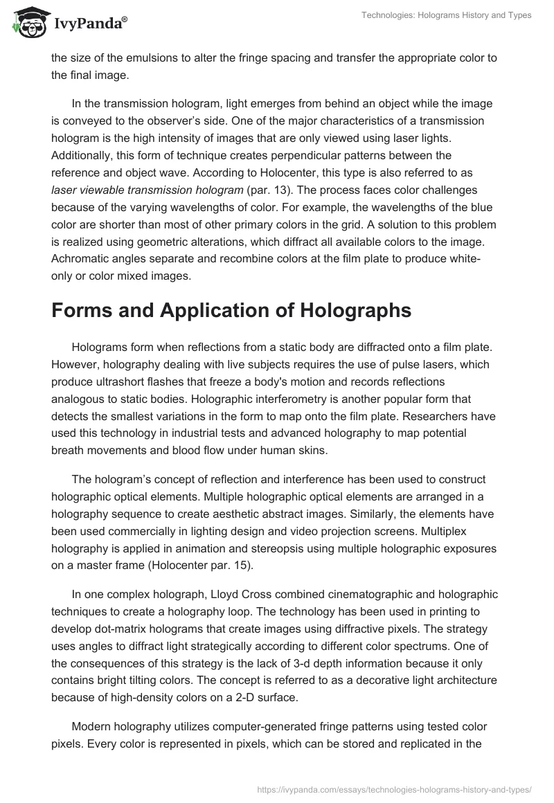 Technologies: Holograms History and Types. Page 3