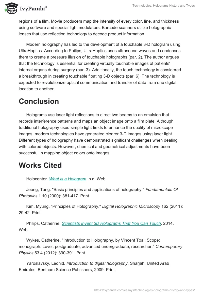 Technologies: Holograms History and Types. Page 4