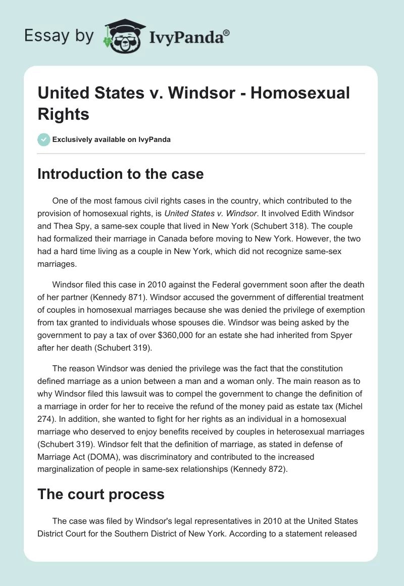 United States v. Windsor - Homosexual Rights. Page 1