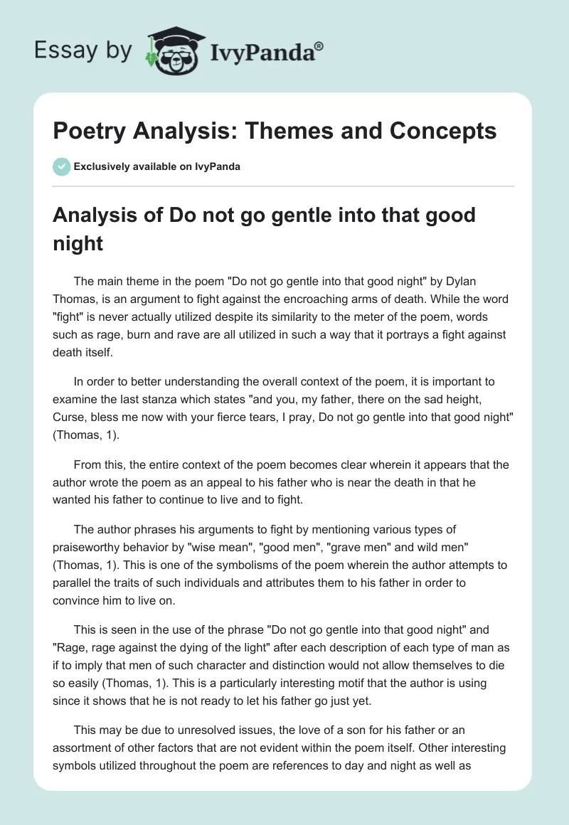 Poetry Analysis: Themes and Concepts. Page 1