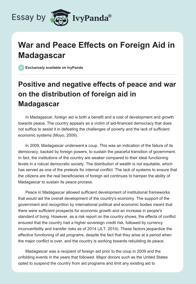 War and Peace Effects on Foreign Aid in Madagascar. Page 1
