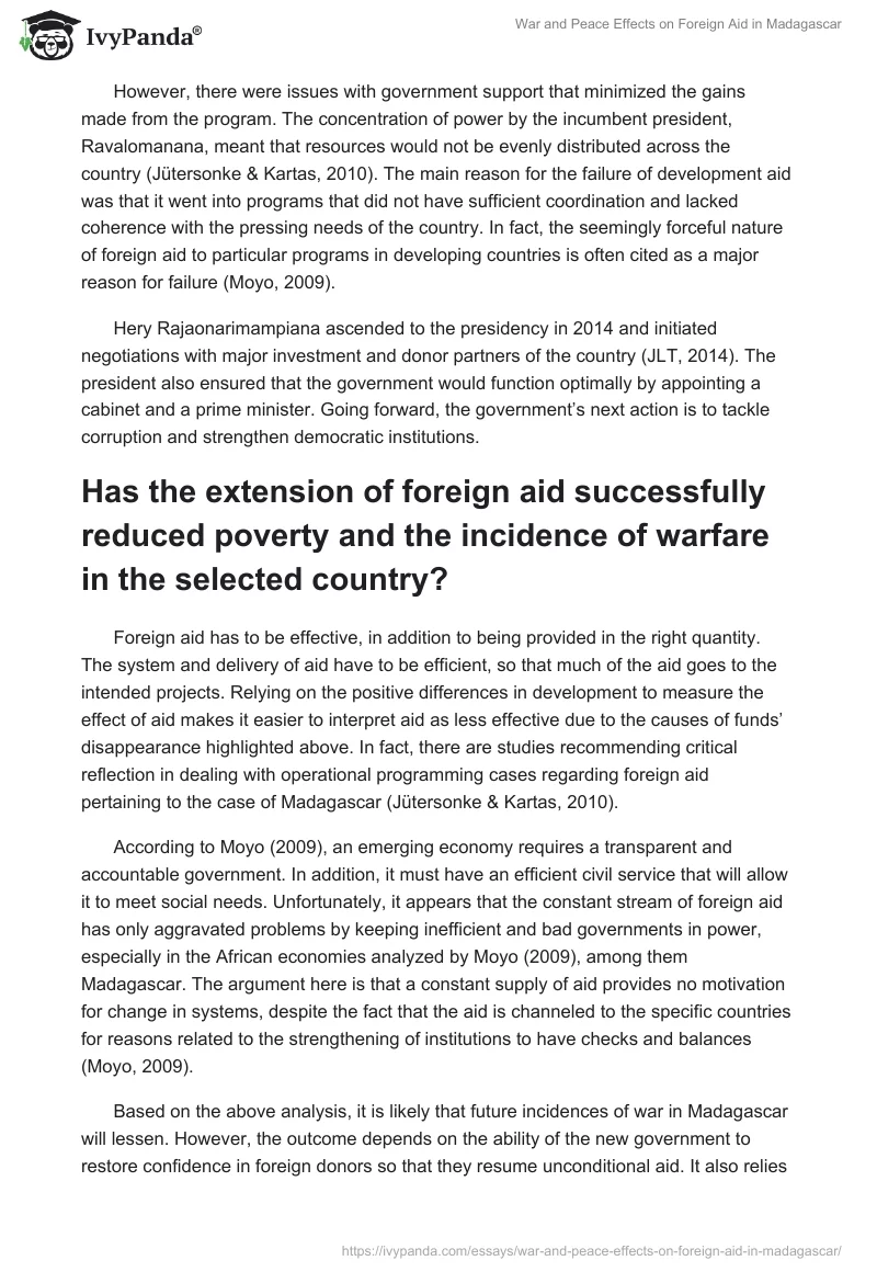 War and Peace Effects on Foreign Aid in Madagascar. Page 3