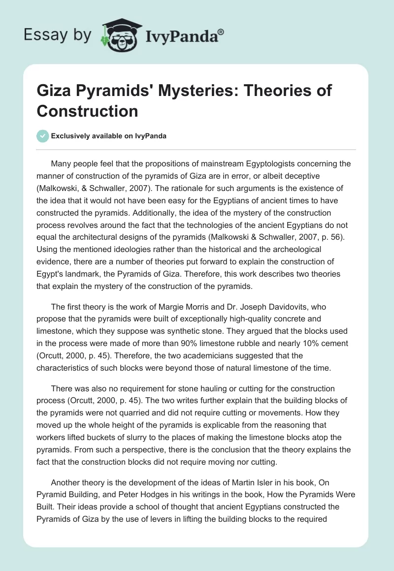 Giza Pyramids' Mysteries: Theories of Construction. Page 1
