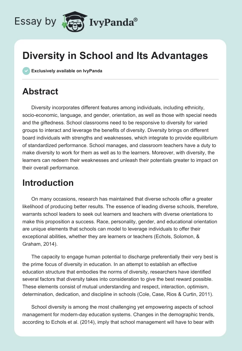 Diversity in School and Its Advantages. Page 1