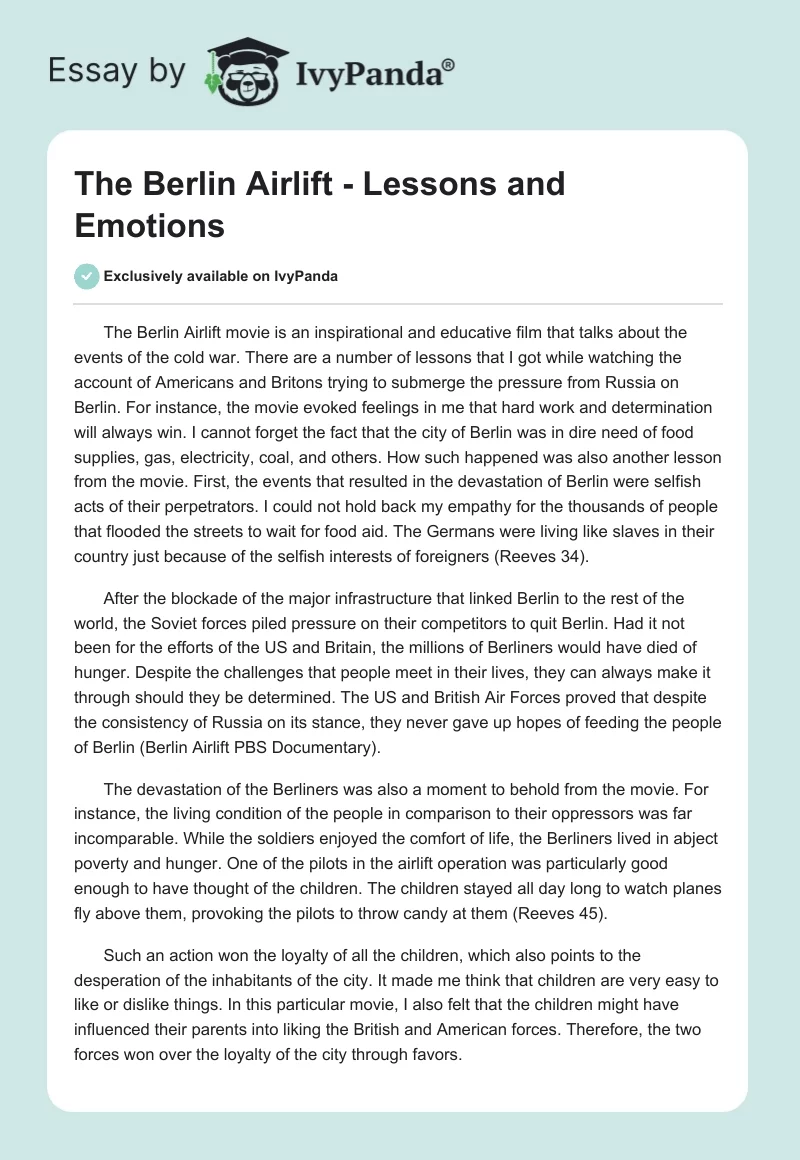 "The Berlin Airlift" - Lessons and Emotions. Page 1