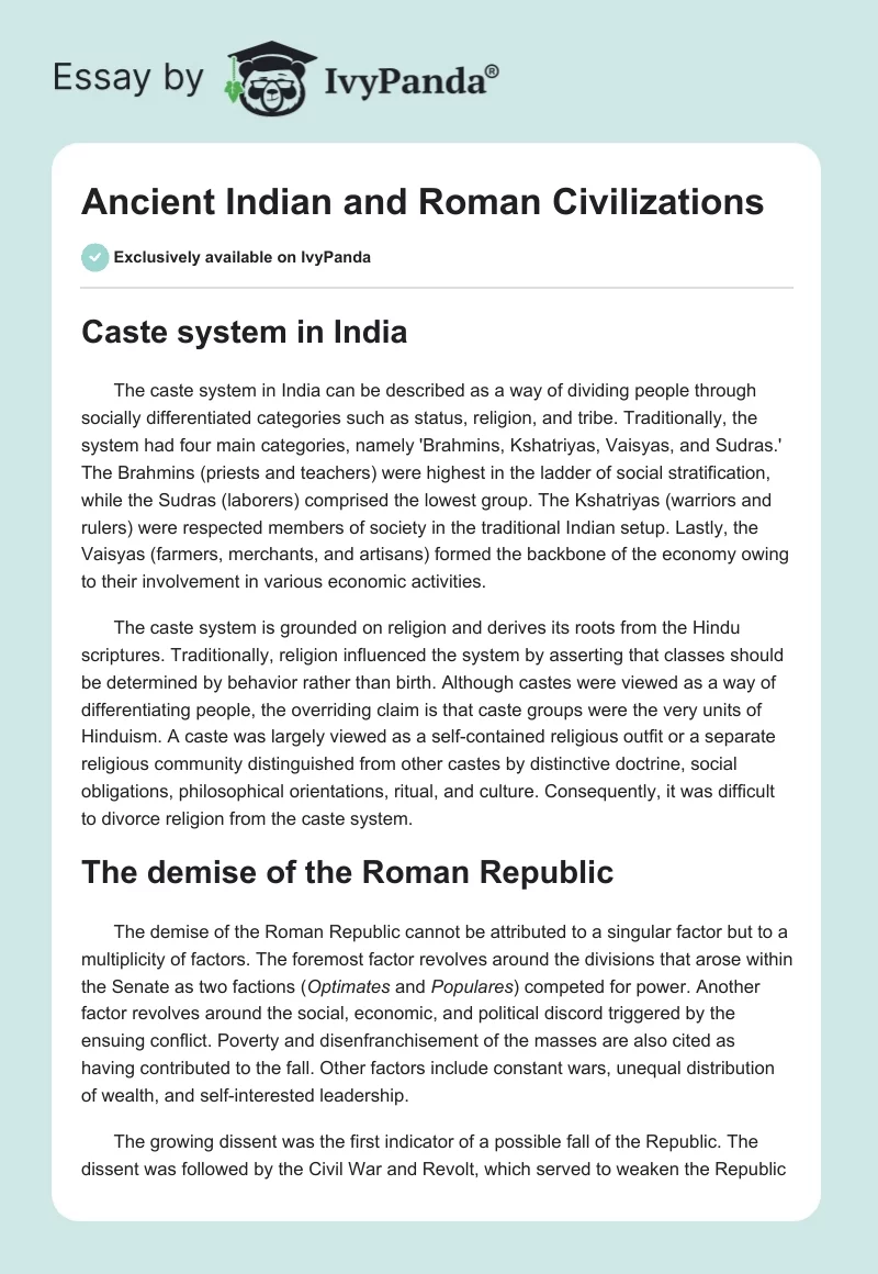 Ancient Indian and Roman Civilizations. Page 1