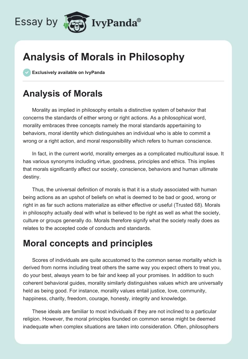 Analysis of Morals in Philosophy. Page 1