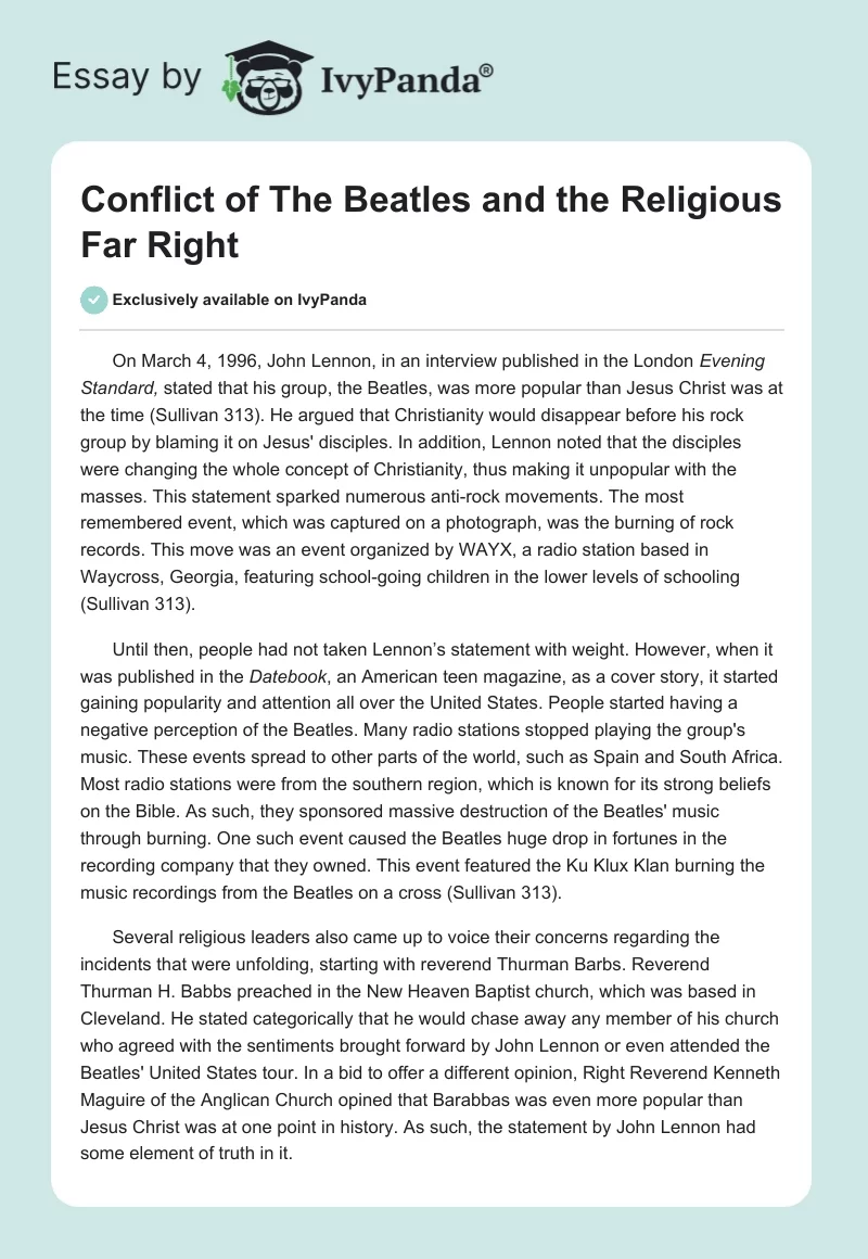 Conflict of The Beatles and the Religious Far Right. Page 1