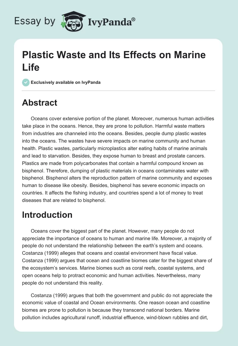 Plastic Waste and Its Effects on Marine Life. Page 1