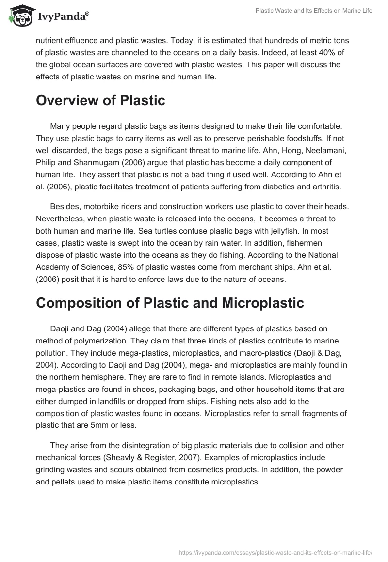 Plastic Waste and Its Effects on Marine Life. Page 2