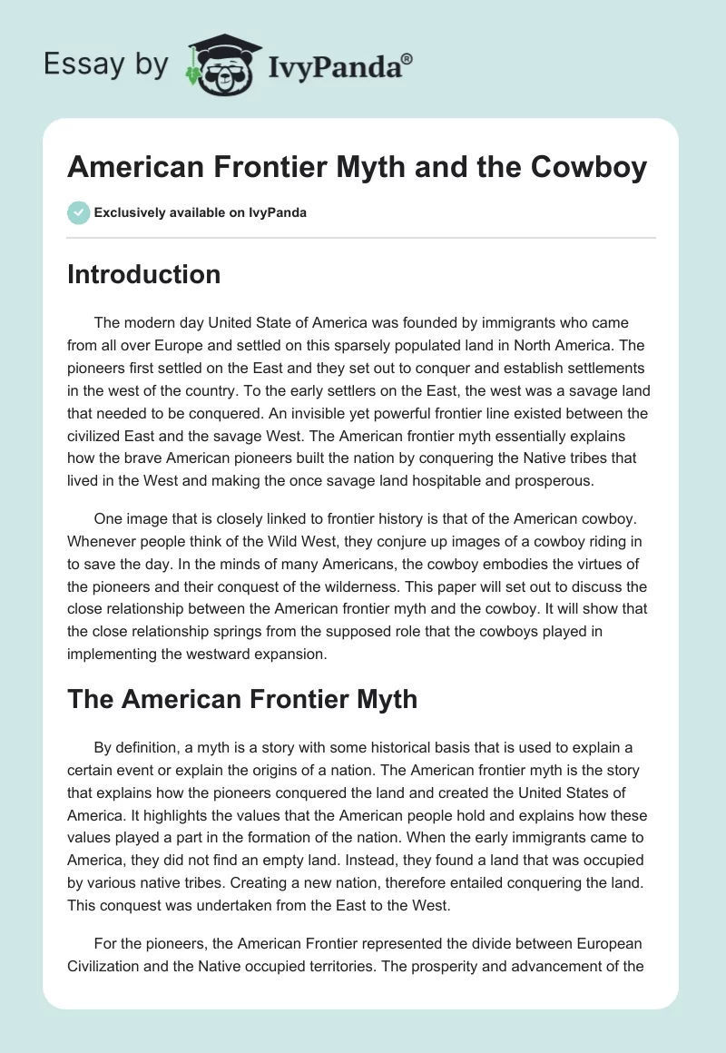 American Frontier Myth and the Cowboy. Page 1