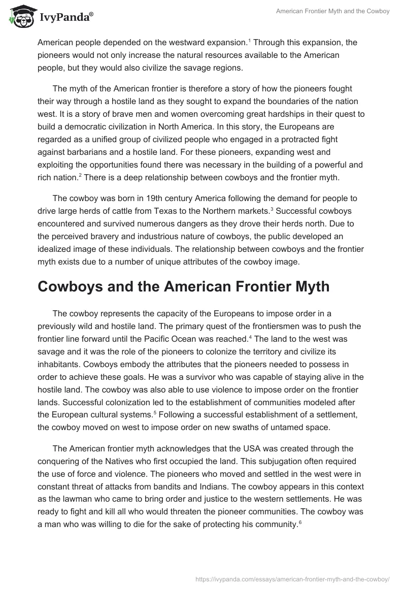American Frontier Myth and the Cowboy. Page 2