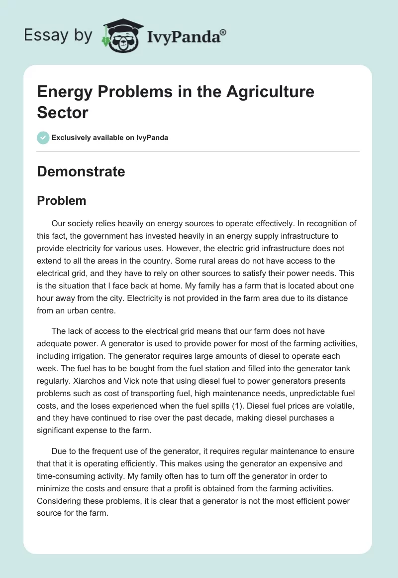 Energy Problems in the Agriculture Sector. Page 1