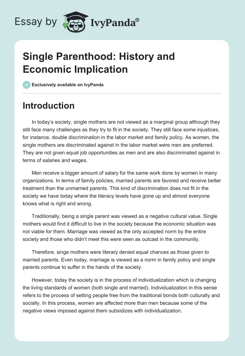 Single Parenthood: History and Economic Implication. Page 1
