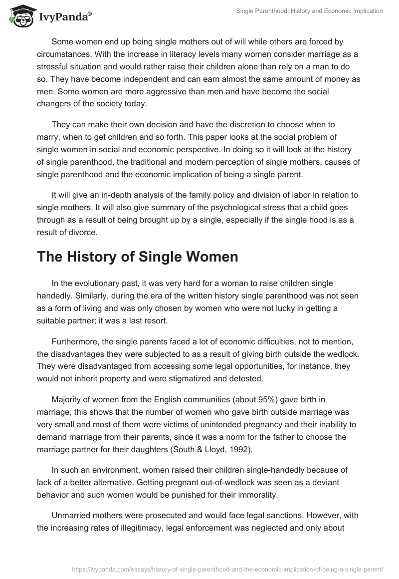 Single Parenthood: History and Economic Implication. Page 2