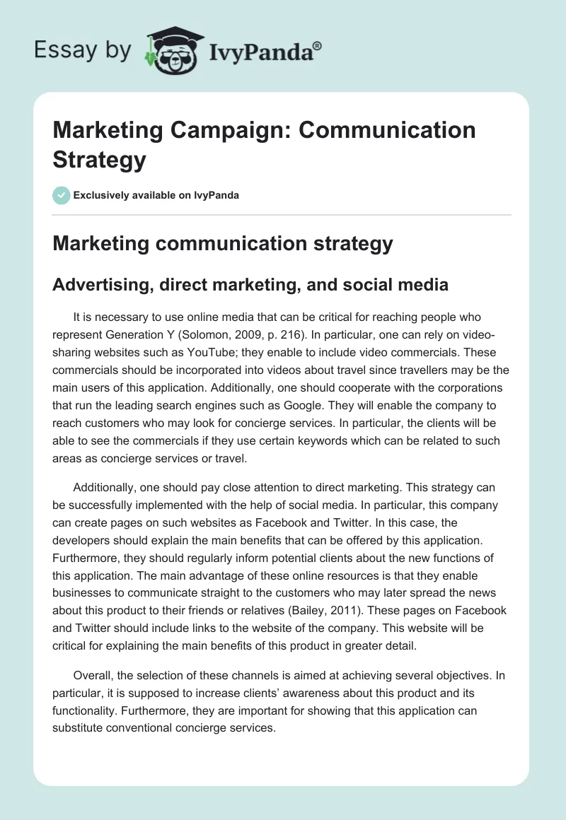 Marketing Campaign: Communication Strategy. Page 1