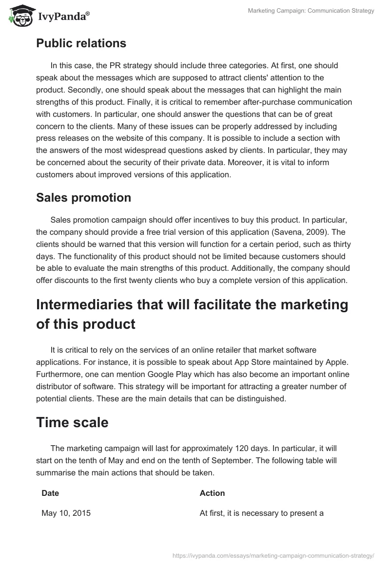 Marketing Campaign: Communication Strategy. Page 2