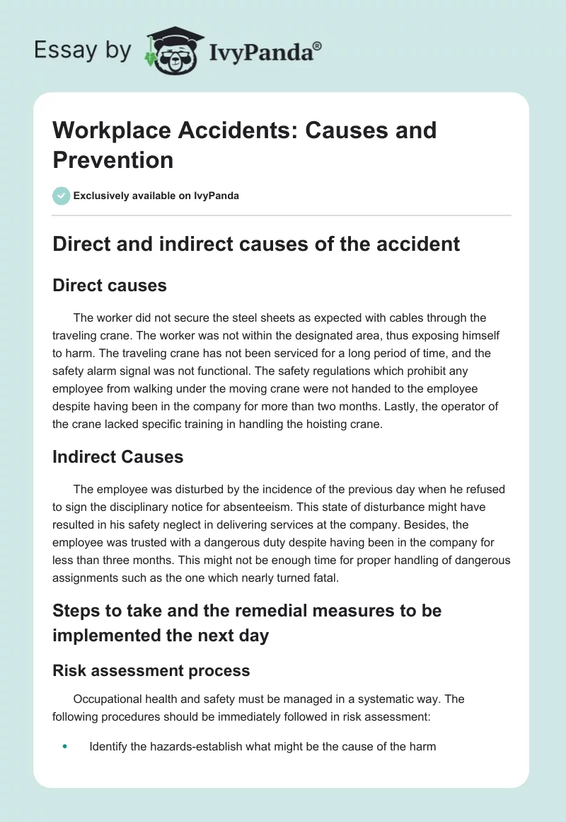 Workplace Accidents: Causes and Prevention. Page 1