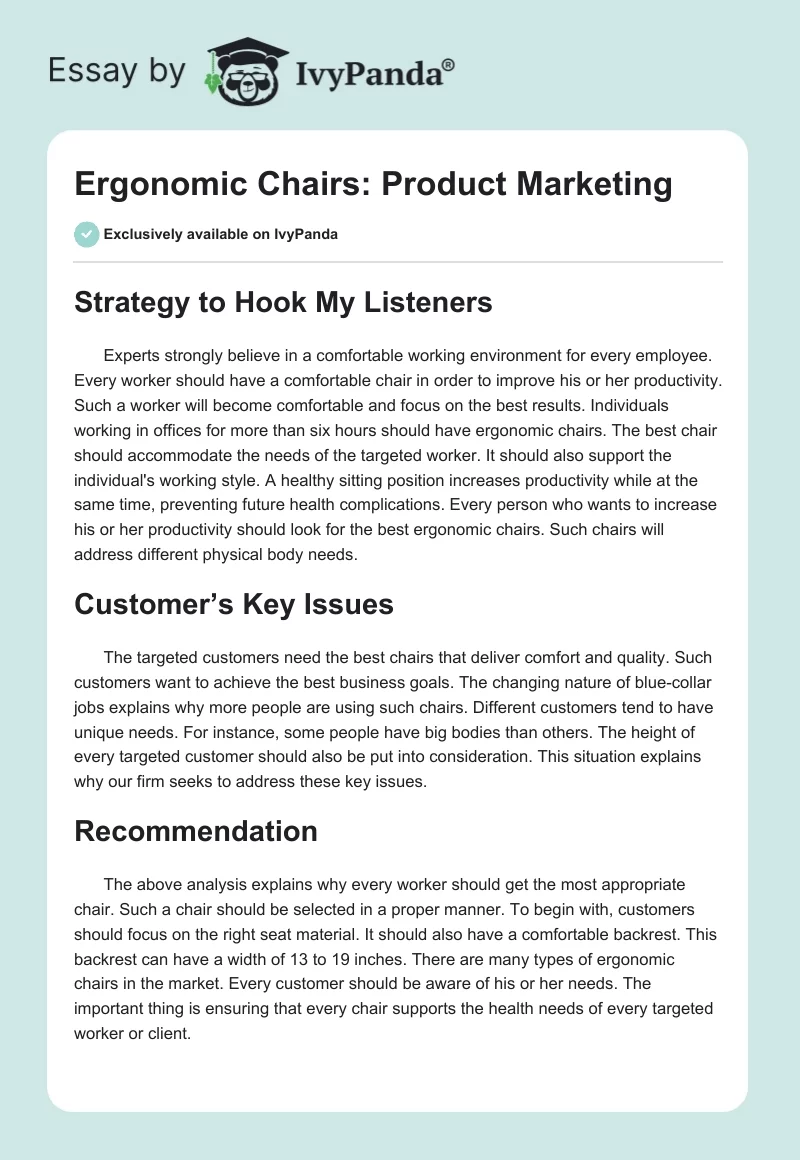 Ergonomic Chairs: Product Marketing. Page 1