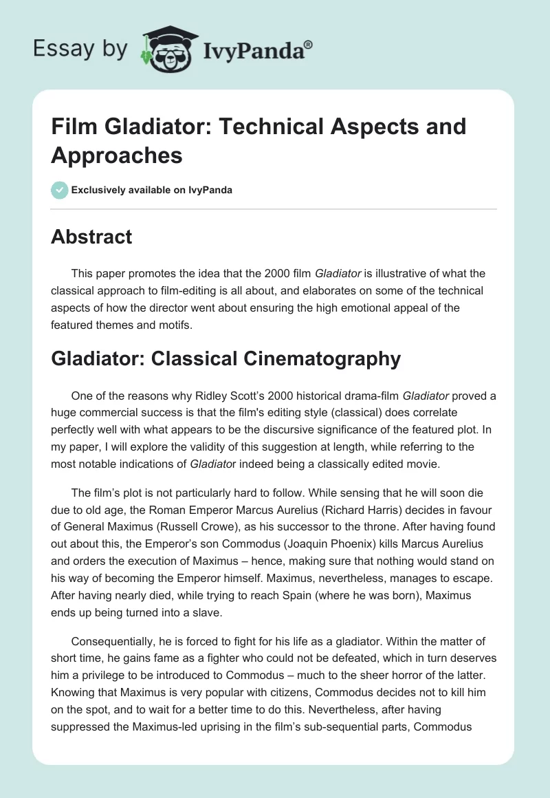 Film "Gladiator": Technical Aspects and Approaches. Page 1