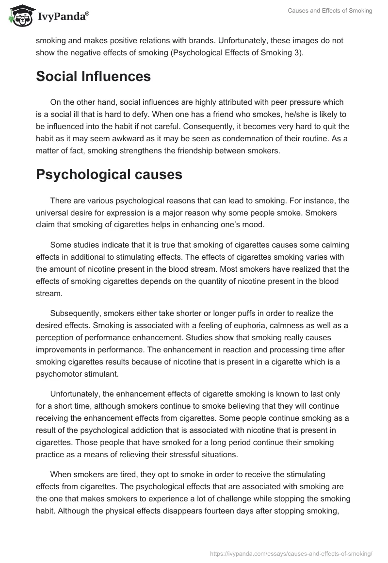 Causes and Effects of Smoking. Page 2