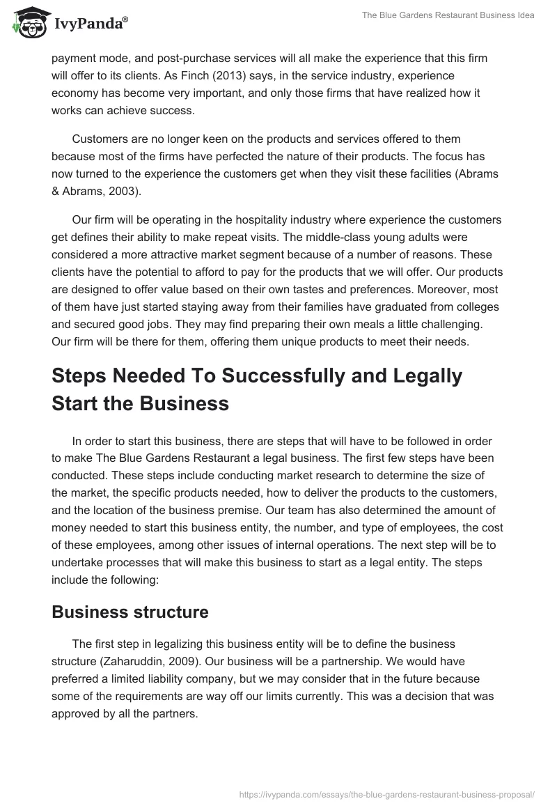 "The Blue Gardens" Restaurant Business Idea. Page 2