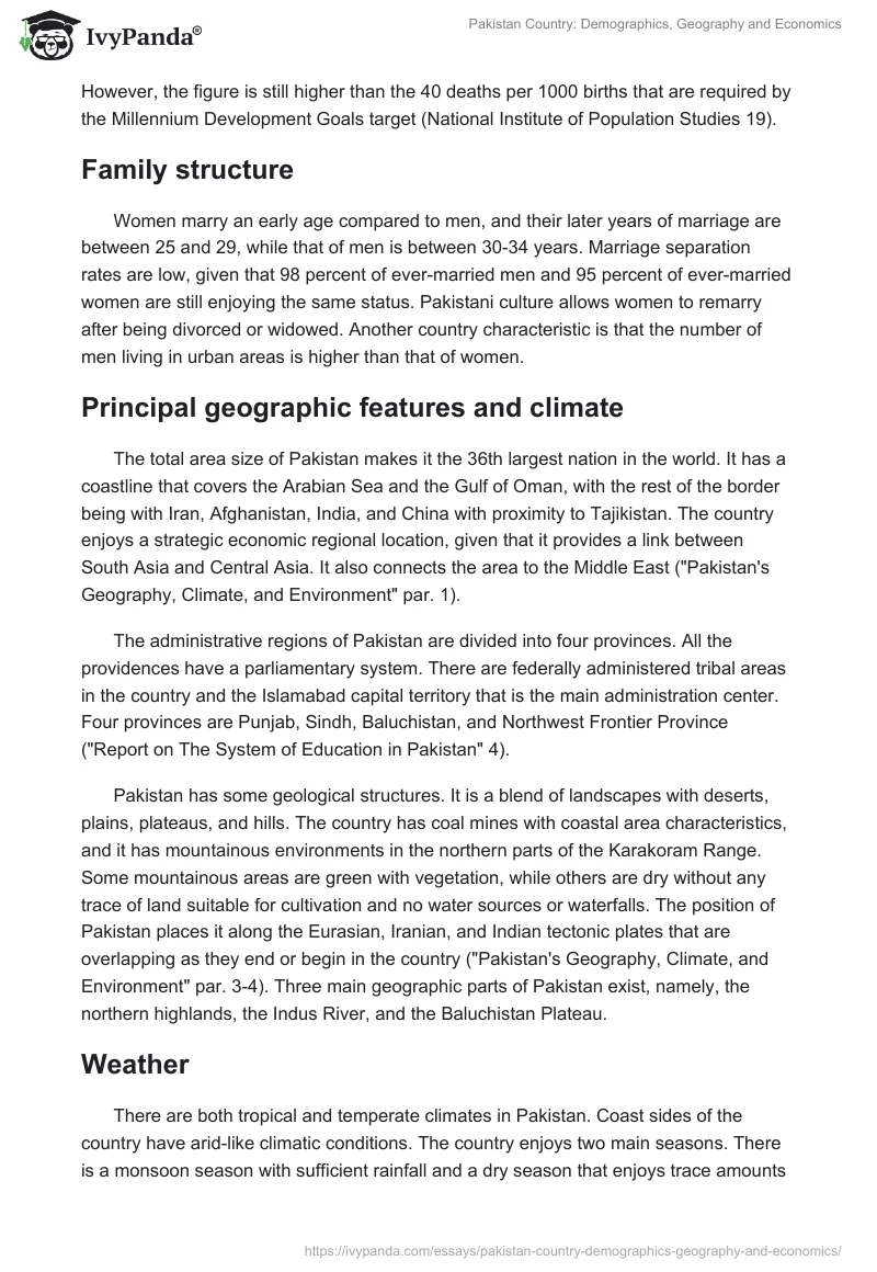 Pakistan Country: Demographics, Geography and Economics. Page 2