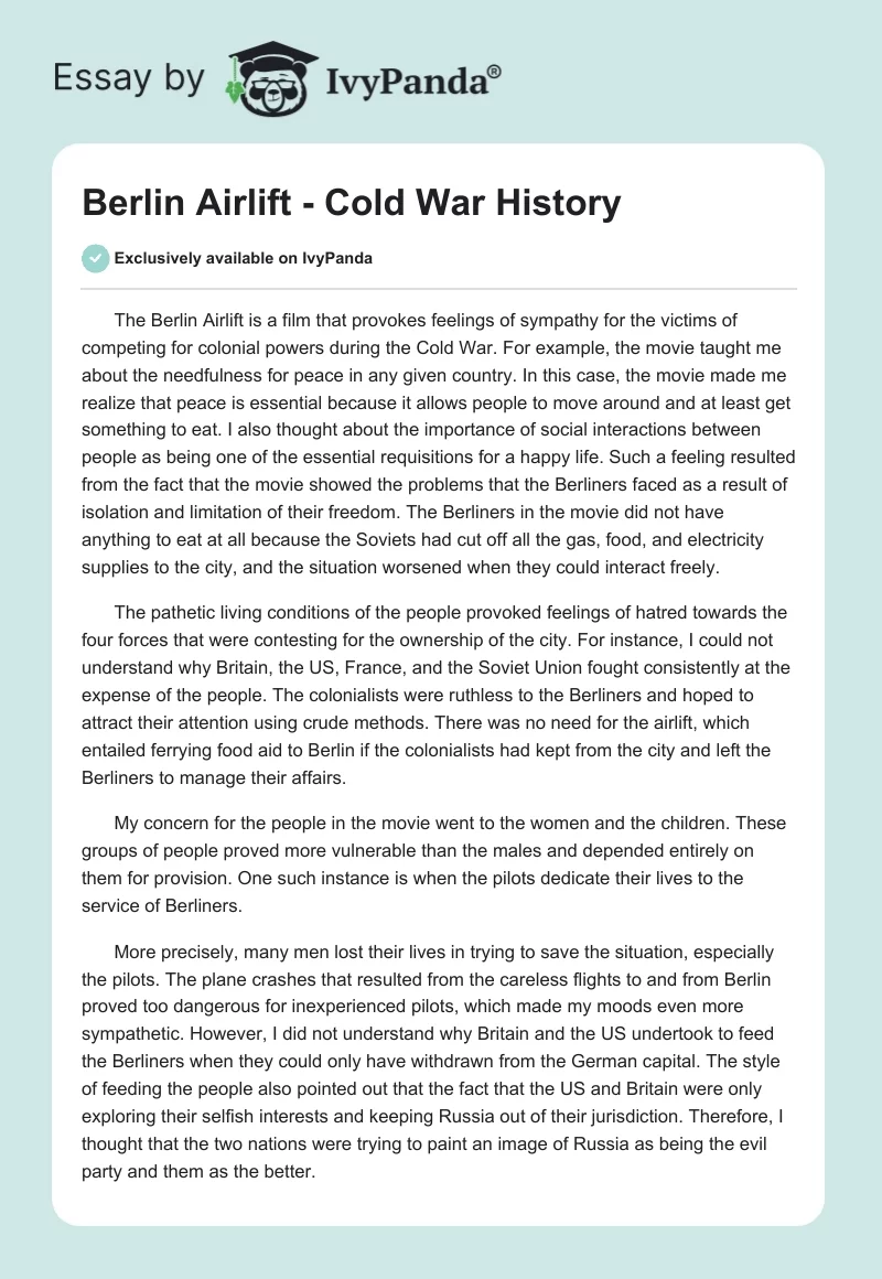 "Berlin Airlift" - Cold War History. Page 1