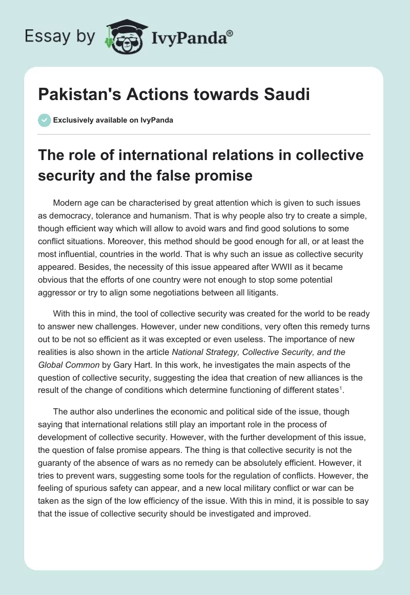 Pakistan's Actions towards Saudi. Page 1