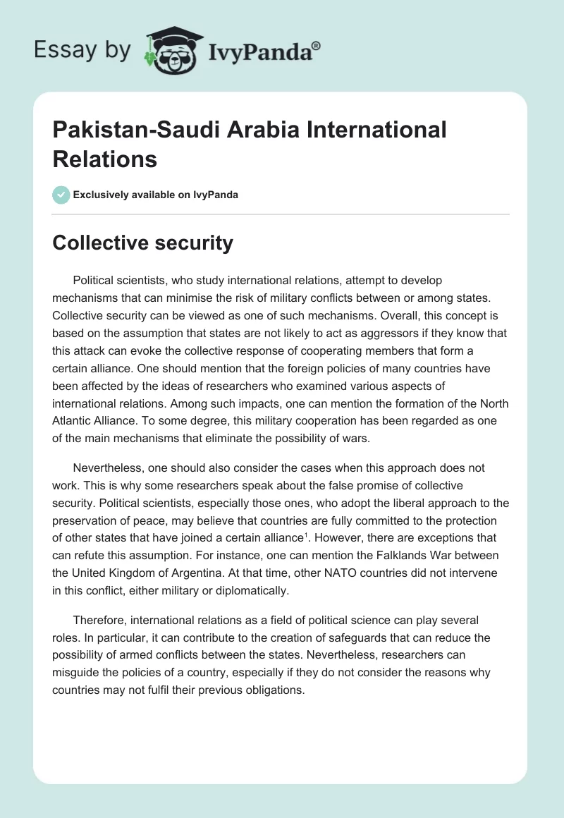 Pakistan-Saudi Arabia International Relations. Page 1
