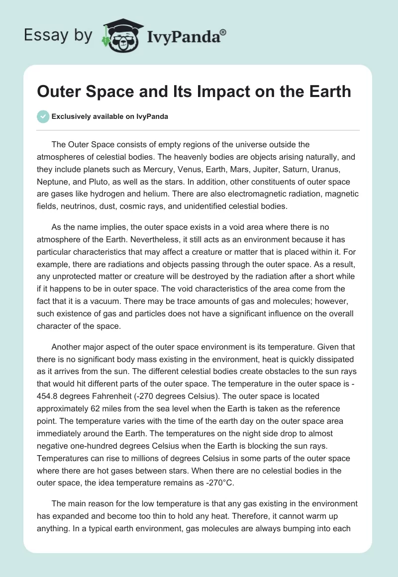 Outer Space and Its Impact on the Earth. Page 1