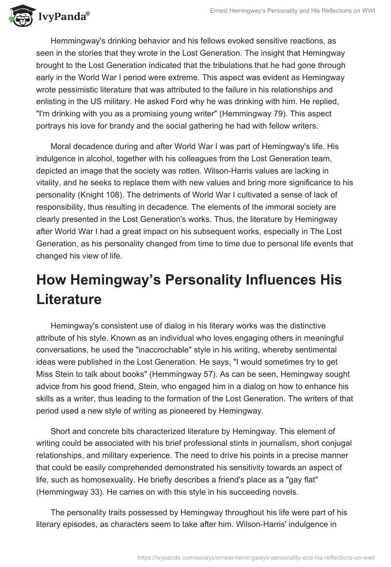 Ernest Hemingway’s Personality and His Reflections on WWI. Page 3