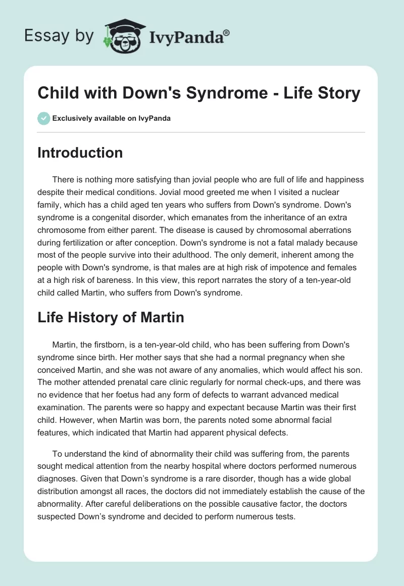 Child with Down's Syndrome - Life Story. Page 1