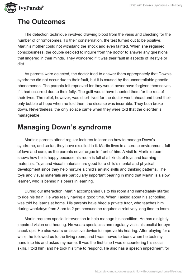 Child with Down's Syndrome - Life Story. Page 2