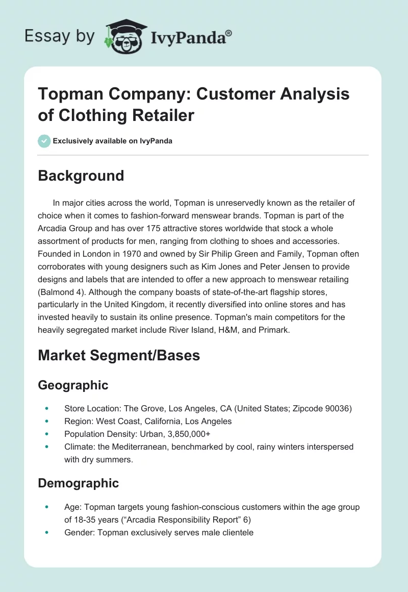 Topman Company: Customer Analysis of Clothing Retailer. Page 1
