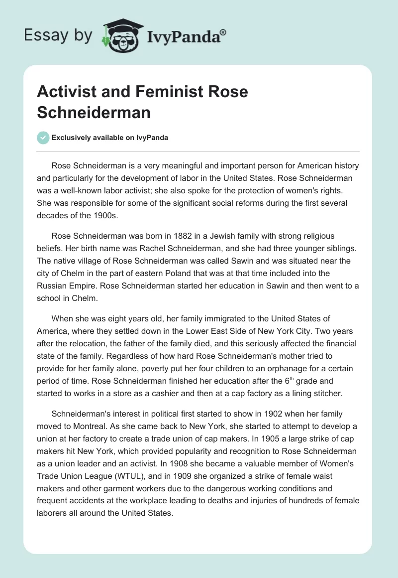 Activist and Feminist Rose Schneiderman. Page 1