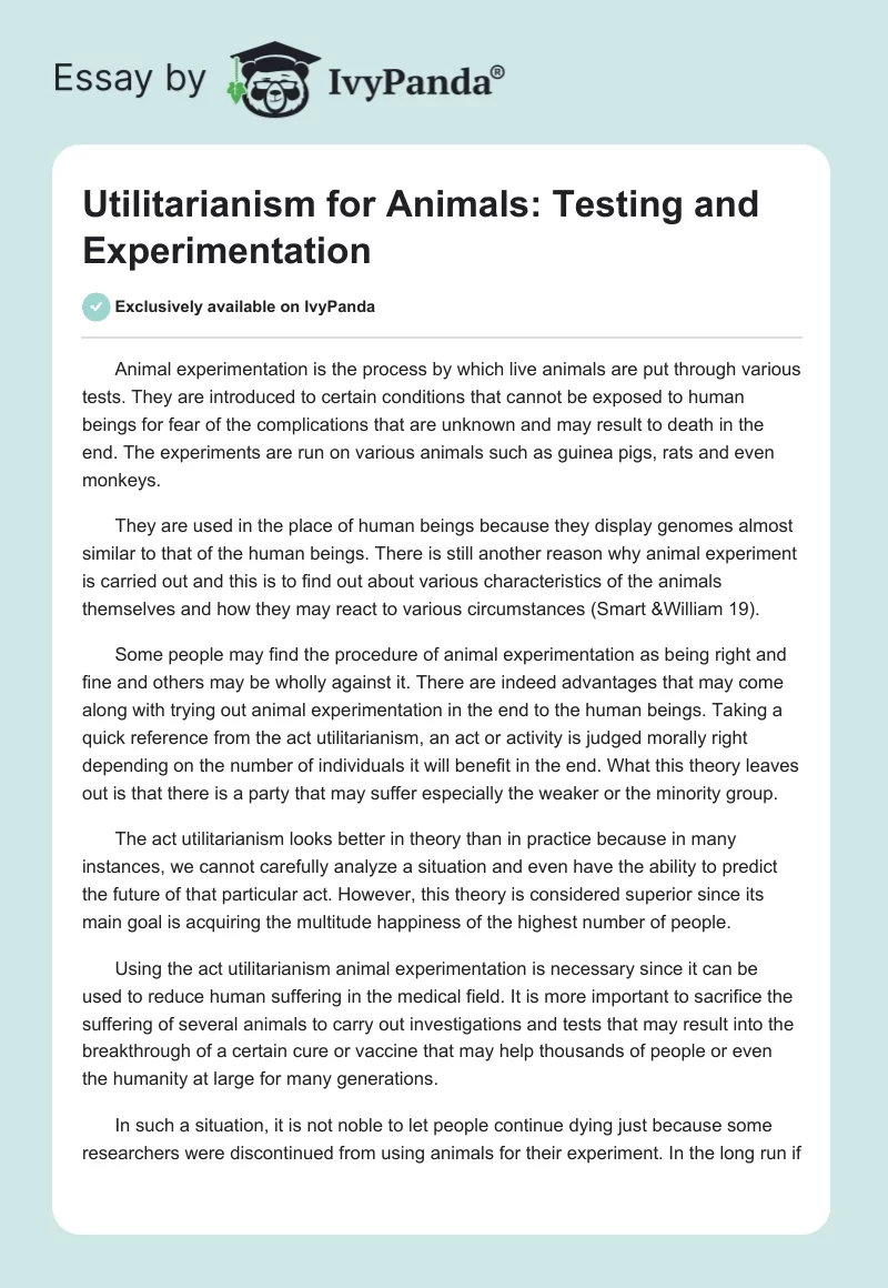 Utilitarianism for Animals: Testing and Experimentation. Page 1
