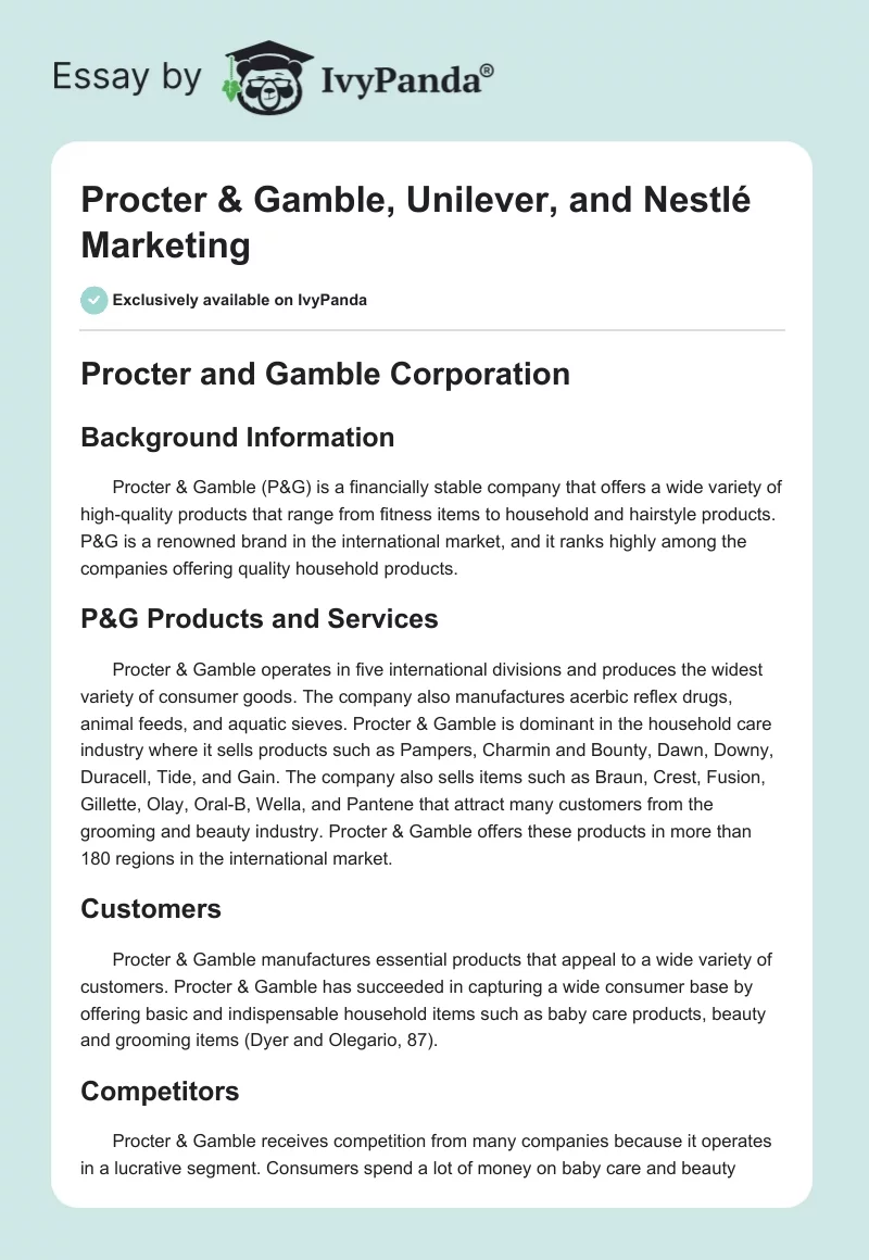 Procter & Gamble, Unilever, and Nestlé Marketing. Page 1
