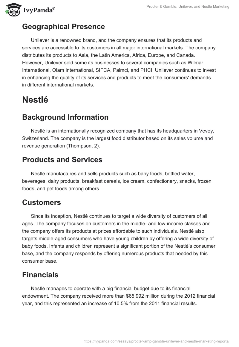 Procter & Gamble, Unilever, and Nestlé Marketing. Page 4