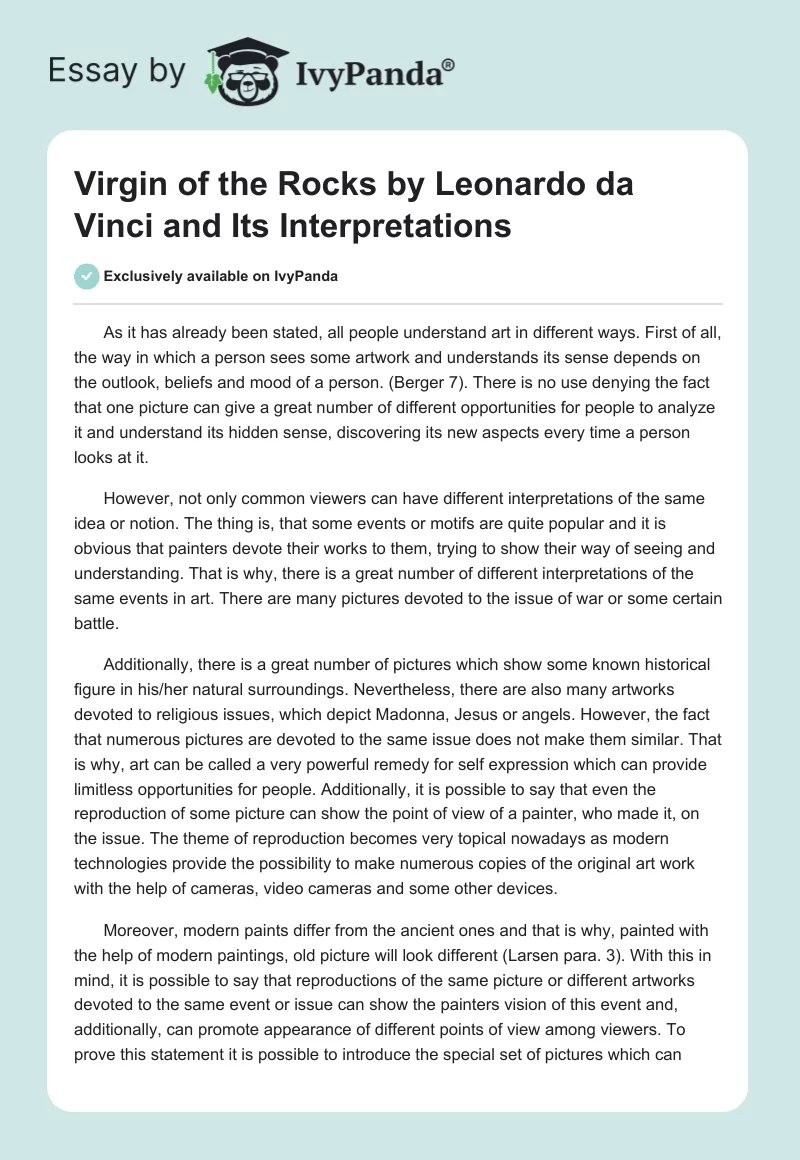 Virgin of the Rocks by Leonardo da Vinci and Its Interpretations. Page 1