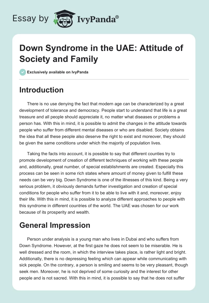 Down Syndrome in the UAE: Attitude of Society and Family. Page 1