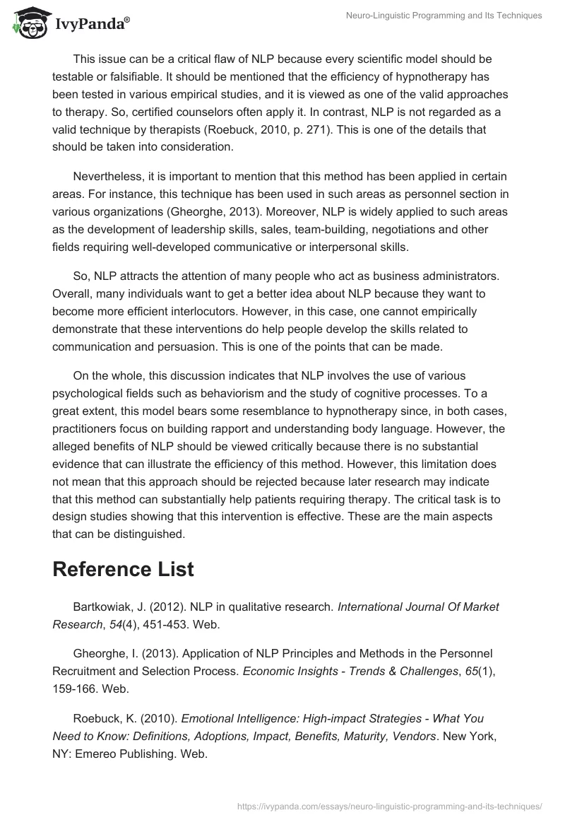 Neuro-Linguistic Programming and Its Techniques. Page 3