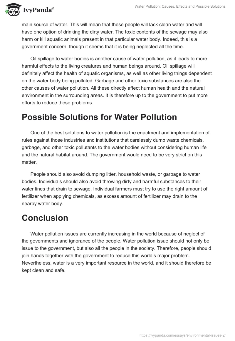 Water Pollution: Causes, Effects and Possible Solutions. Page 2