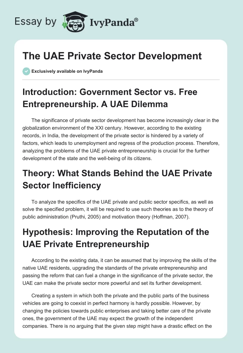 The UAE Private Sector Development. Page 1