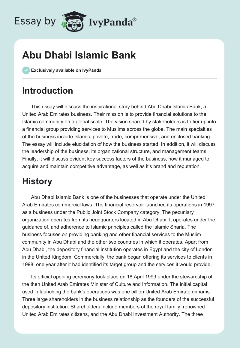 Abu Dhabi Islamic Bank. Page 1