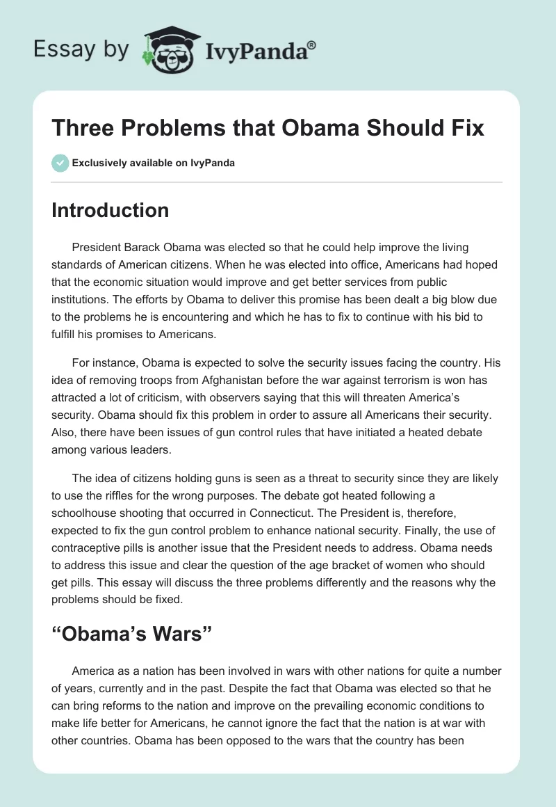 Three Problems That Obama Should Fix. Page 1